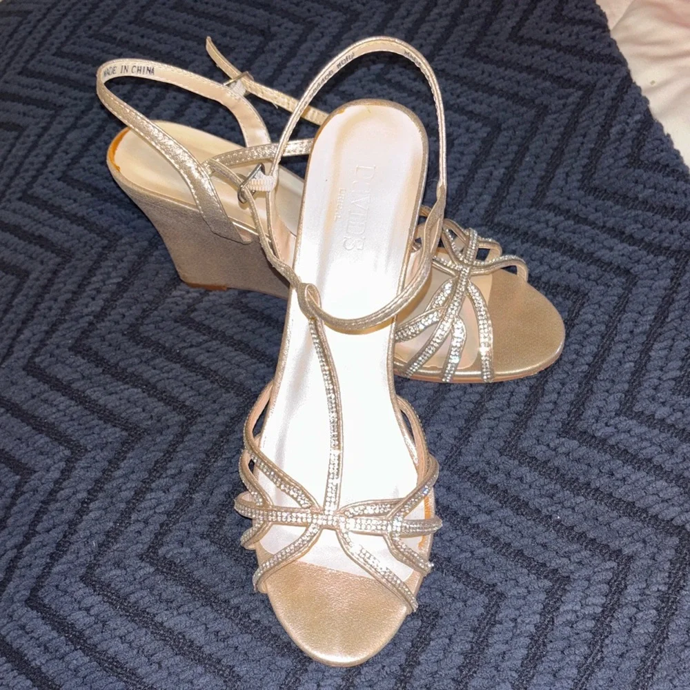 David's Bridal Gold Wedge Sandals